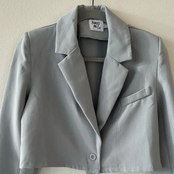 Princess Polly Light Gray Cropped Blazer - Picture 3 of 4